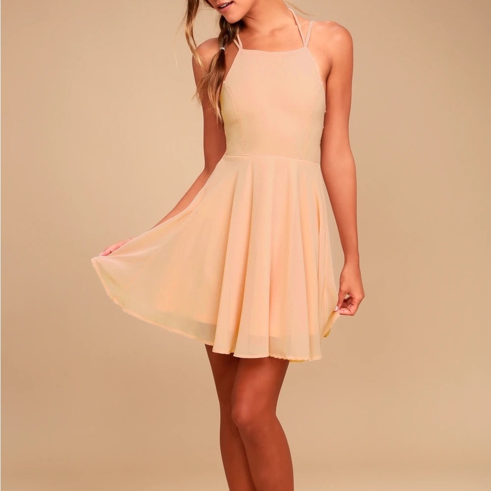 Lulu’s Good Deeds Blush Pink Lace-Up Dress - size small